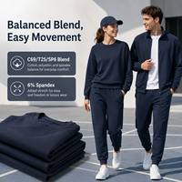 Tela de Algodón y Elastano de 260 g/m², Tela de Poliéster y Algodón, Tela de Rizo, Tela Elástica para Conjuntos Casuales y Ropa de Descanso