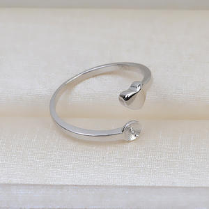 Anneau de princesse simple en forme de cœur ouvert en argent S925 fait à la main, accessoire de bricolage, anneau vide pour perle de 5 à 8 mm, anneaux de mode 2713 - Product Image 3