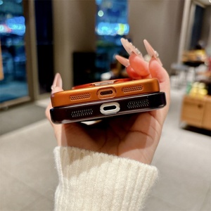 Plating <b>Pc</b> Cover Phone case with Bracket <b>Stand</b> Holder for iphone 16 15 14 13 12 Plus,for iphone 17 Pro Mirror Magnetic case - Product Image 6
