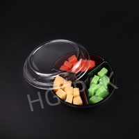 Boîte alimentaire jetable en plastique PET/RPET transparente, écologique, ronde, 160 mm, 3 compartiments, pour fruits, noix, en-cas, salades, à emporter