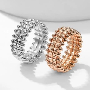Fashion Wide and Narrow Bullet-shaped Rivets <strong>Thick</strong> Plated Unisex Couple's <strong>Ring</strong> - Product Image 2