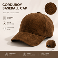 Gorra de béisbol de pana acanalada estilo americano vintage, la más vendida, estética minimalista, lisa, al por mayor, personalizable