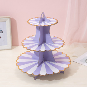 Présentoir à gâteaux pliable en papier écologique à 3 niveaux, 19 couleurs, avec motif floral estampé or, pour mariages et anniversaires - Product Image 4