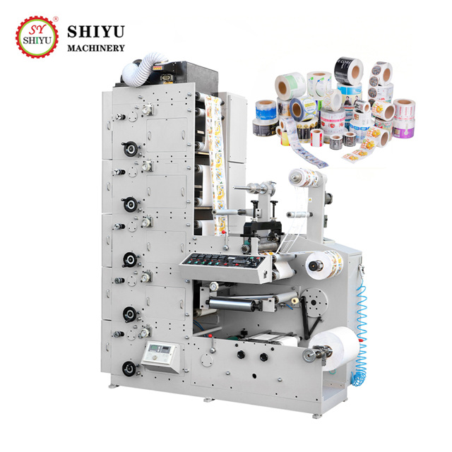 Automatic 4 5 Color Flexo Printing Machine PLC Roll to Roll Pet Film Foil Paper PVC Label Adhesive Sticker Rotary Die Cutting