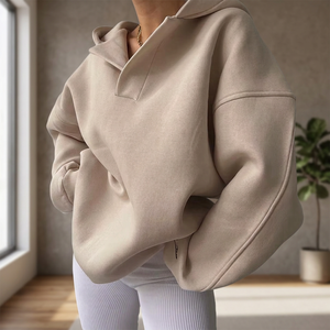 Sudadera con Capucha Extra Grande para Mujer, Color Sólido, Manga Larga, Tejido de Algodón, Cuello Alto, Ropa de Otoño, Transpirable, Estilo Casual - Product Image 3