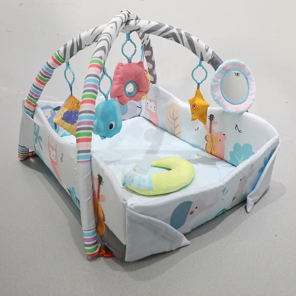 5 in 1 Foldable Four Sides Cognitive Development Activity Center Baby Gym Play Mat For Newborn Infant With Piano Music