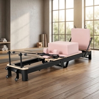Machine de Pilates Reformer Pliable Personnalisable pour Studio, en Aluminium Blanc et Noir, Reformer Commercial Pliant, Lit de Pilates pour le Renforcement du Tronc