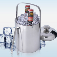 Seau à glace isotherme double paroi 1,3 L en acier inoxydable poli miroir, avec poignée, pour la crème glacée et les outils de bar