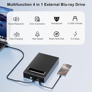 Unidad de <span class=keywords><strong>Blu</strong></span>-<span class=keywords><strong>Ray</strong></span> Externa <span class=keywords><strong>4</strong></span> en 1, 16x USB 3.0/Tipo-C, Grabadora de Carga Rápida, Grabadora/Lectora de BD/CD/DVD de Escritorio con HUB USB para Mac/PC - Product Image 4