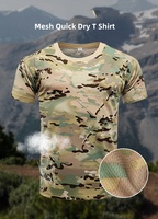 T-shirt tactique vintage à col rond en maille camouflage, 100 % polyester, séchage rapide, respirant, tissu tricoté, manches courtes, été