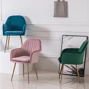 Cadeiras de mobiliário sala de jantar, mais popular, moderna, rosa, veludo, cadeira, pernas de ouro