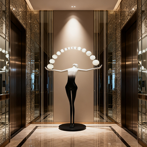 Jacksun Khách Sạn Nghệ Thuật Lớn LED Nhựa Cabochon Sàn Đèn Cô Gái Giữ Không Khí Bóng Trang Trí Nội Thất Con Người Điêu Khắc Đèn Sàn 2.3 Meter - Product Image 1