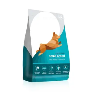 Paket makanan hewan peliharaan dapat ditutup kembali kustom dompet berdiri perawatan hewan peliharaan tas kemasan plastik makanan anjing tas bawah datar