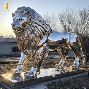 Escultura de estatua de León de acero inoxidable de animales de metal grande moderna al aire libre en venta - Product Image 4