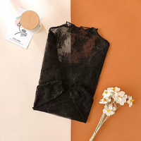 Chemisier en maille transparente sexy à manches longues pour femme, style vintage, respirant, en dentelle, idéal pour l'été
