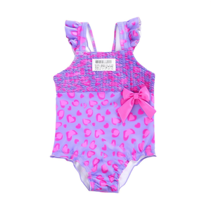Costume da bagno intero HDJ per ragazze con volant e stampa a cuore, controllo pancia, taglie 4, 6, 8, 10, 12, 14, colori Giallo, Rosa, Blu - Product Image 1