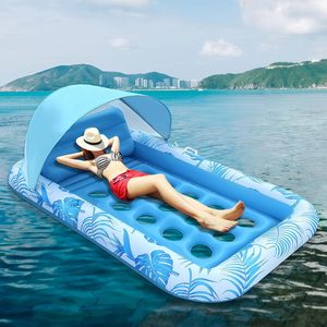 Inflatable Floating Pool Lounger With Sunshade 185x120cm Adult PVC Float Raft For Outdoor Swimming Pool Relaxation - Product Image 3