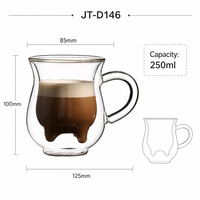 Mug à thé et lait en verre borosilicate à double paroi, résistant à la chaleur, 250 ml (8 oz), avec poignée, motif « Udder de vache », très populaire