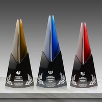 Trophée en cristal noble de couleur unie, trophée moderne en verre bleu et noir pour la reconnaissance des employés, cadeau d'entreprise, gravure personnalisée