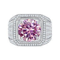 8 bagues pour hommes en argent sterling 925 plaqué or blanc, coupe ronde, 2 carats, VVS GRA, moissanite colorée, bijoux avec certificat