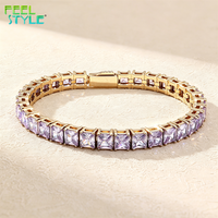 Bracelet tennis en zircon lavande 5 mm en acier inoxydable
