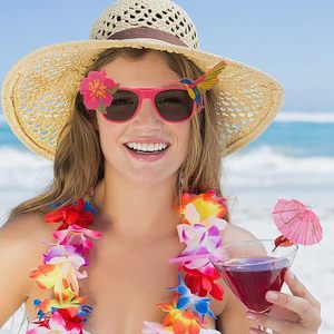 Novedad Aloha Tropical Luau fiesta <span class=keywords><strong>gafas</strong></span> de sol cabina foto Props divertidas <span class=keywords><strong>gafas</strong></span> hawaianas para niños adultos playa fiesta suministros - Product Image 6