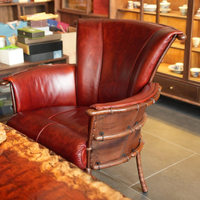 Fauteuil d'appoint vintage en bois massif courbé avec revêtement en cuir pleine fleur, chaise longue individuelle rétro pour bureau