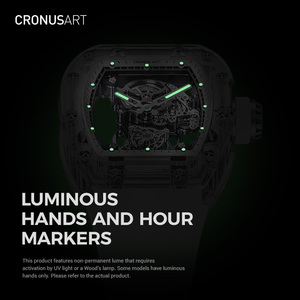 Reloj mecánico Tourbillon de lujo para hombre de <span class=keywords><strong>44</strong></span> mm con caja de zafiro en forma de barril y esfera luminiscente esqueletizada - Product Image 5