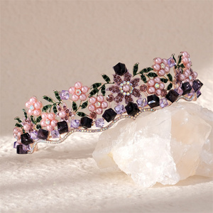Corona di perle viola retrò foresta <span class=keywords><strong>serie</strong></span> di strass fiore copricapo di cristallo perla corona nuziale - Product Image 2