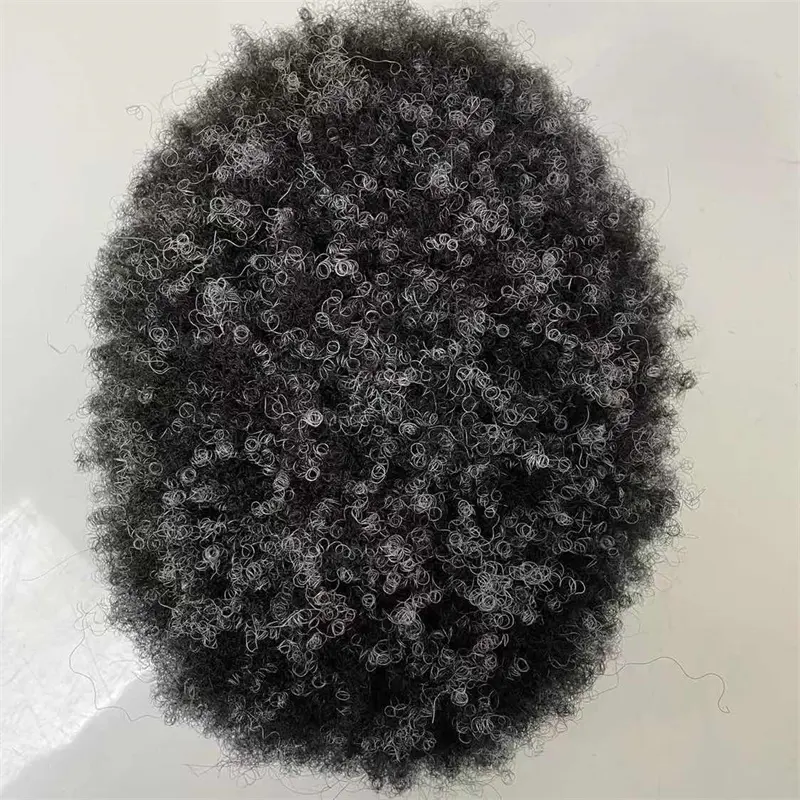 Ultra Dunne Huid Basis Afro Mens Toupet Full Pu Indian Remy Menselijk Haar Afro Krul Super Dunne Huid Toupet Voor Zwarte Mannen