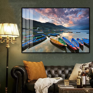 Art mural en porcelaine de cristal de la région d'Annapurna au Népal, lac Phewa de Pokhara, bateau au coucher du soleil, pour la décoration intérieure, vente chaude - Product Image 3