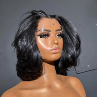 Perruque Bob en cheveux humains, Lace Front HD 13x6, Ondulation Body Wave, pour femmes noires, Densité 180%, Sans colle, Pré-épilée