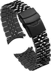 Bracelet de <span class=keywords><strong>montre</strong></span> en métal noir argenté à double boucle de verrouillage conique en <span class=keywords><strong>acier</strong></span> inoxydable 316L et 22mm pour <span class=keywords><strong>montre</strong></span> SKX - Product Image 4