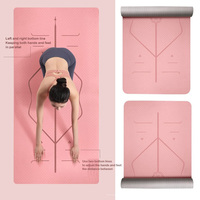 Tapis de yoga antidérapant en TPE 6 mm/8 mm 183 cm avec ligne de positionnement pour la remise en forme à domicile, la gymnastique, le Pilates et le sport, avec sac de transport