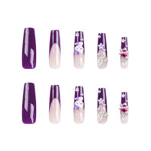 Mejor vendedor global Corazón amoroso Perla Francés Púrpura <span class=keywords><strong>Hello</strong></span> <span class=keywords><strong>Kitty</strong></span> Gato Mariposa Flor Estilo largo 24PCs Prensa en las <span class=keywords><strong>uñas</strong></span> - Product Image 5