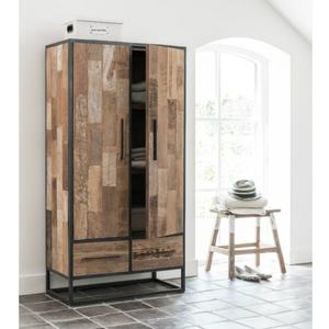 Armoire murale industrielle vintage en métal et bois avec 2 portes et tiroirs, meuble de rangement simple - Product Image 5