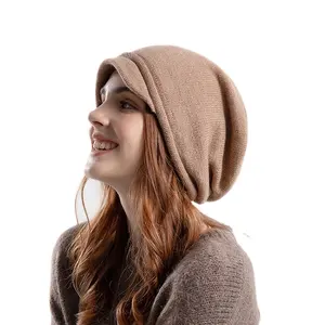 Autumn Winter Knitted Small Eaves Rolled Edge Pullover Soft Women's Ear Protection Cold Hat Wool Slouchy Beanie Hat