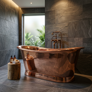Bañera de Cobre Independiente de Diseño Moderno, Económica, con Base Doble y Base Individual Antigua para Baño - Artesanía India - Product Image 1