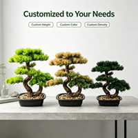 Bonsai Pinus Artifisial Siap Hadiah 36cm Pohon Awan Palsu Dengan Alas untuk Meja Kantor Rak Nampan Teh Dekorasi Acara Perusahaan