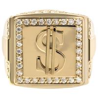 Bague Hip Hop pour Homme, Orné d'un Symbole Dollar Carré en Relief, Bordé de Zircons, Personnalisable, Vente en Gros de Bijoux