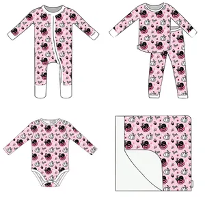 Organic bamboo baby gift set pajamas holiday themed romper pink halloween pajamas lounge sets cotton toddler pjs baby clothes