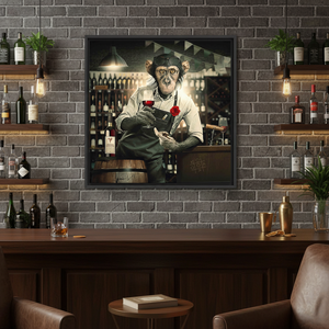 Personalized Banksy Monkey Bartender Printed Canvas Art - Unique Bar Decor,<b>BLACK</b> <b>FRAMED</b> CANVAS - Product Image 3