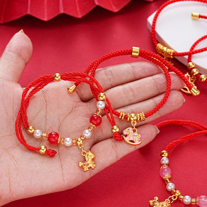Chinese Style Horse Year <b>Red</b> String Braided <b>Bracelet</b> Zinc Alloy Unisex Gift Jewelry Accessory - Product Image 3