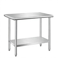 Table de travail en acier inoxydable 201/304, finition polie, capacité de charge 300 kg/m, roulettes à 4 roues pour la restauration, la cuisine et la préparation des aliments