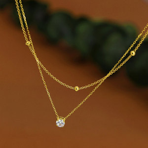 Collier double en acier inoxydable plaqué or 18 carats avec zircon, résistant à l'eau et inaltérable, avec logo personnalisé, pour femme - Product Image 2