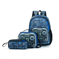 Sac à dos d'étudiant antichoc et respirant avec panneau arrière lisse et fermeture éclair, imprimé manette de jeu, ensemble de 3 sacs à dos scolaires imprimés manette de jeu