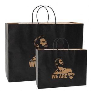 Bolsas de Papel Kraft Negras con Logotipo Personalizado, Bolsas de Regalo para Ropa, Bolsas de Compras con Asa - Product Image 1