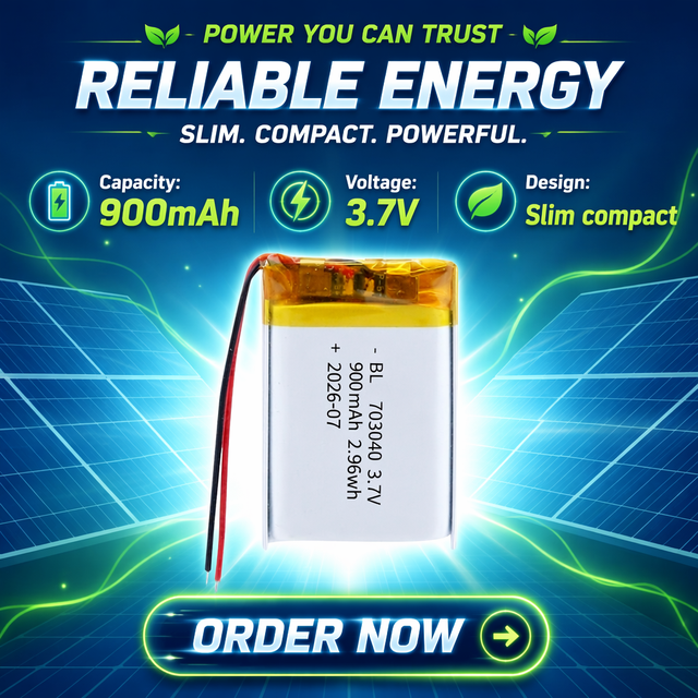 Factory Supply 703040 Li-Po Battery 3.7V 900mAh 3.33Wh Lithium Polymer Cell for Mini Camera Wireless Speaker Tracking Device