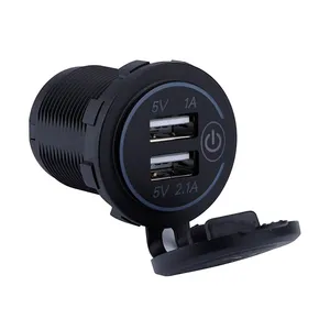 Lampu LED 2 Port 2.1A 1.0A Dual Car Charger USB Soket Aksesori Soket Daya Tahan Air untuk Mobil Kapal Marine Mobile 12V 24V