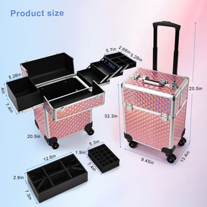 <b>Large</b> Cosmetic Trolley Storage with <b>Sliding</b> Rail Removable Middle Layer 4 Tray Rolling Makeup Case for Cosmetologist Nail Tech - Product Image 6